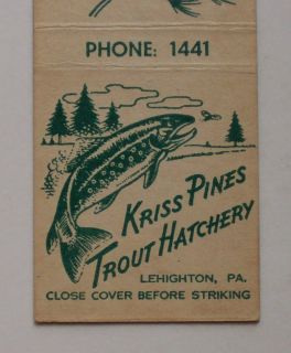 1940s Matchbook Kriss Pines Trout Hatchery Lehighton PA