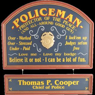 Handcrafted Wood Personalized Wall Decor Policeman Protector of The
