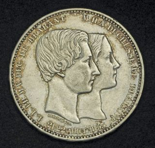 1853 Belgium Leopold I Medallic Silver 5 Francs Coin XF