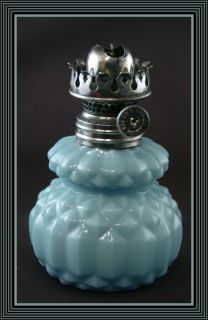 Scarce Antique Light Blue Leons Ribbed Miniature Oil Lamp S1 177