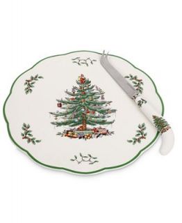 Spode Serveware, Christmas Tree Cheese Plate with Knife