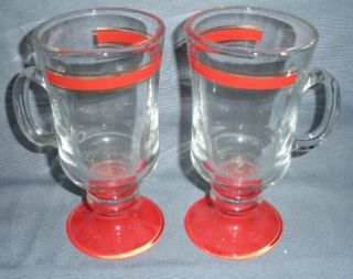 Libbey Glass Fired on Red Crystal Footed Mugs Irish Cremes Barware