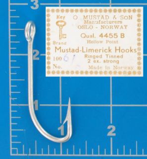 Mustad Fishing Hooks Tinned Limerick 4455 B Size 6 0 Qty 100