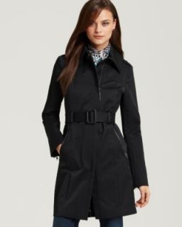Mackage New Lilia Black Seamed Belted Zip Front Tapered Trench Coat