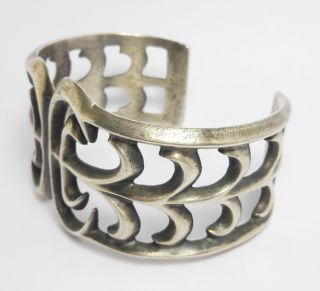 Heavy Navajo Sandcast Silver Cuff Signed LM