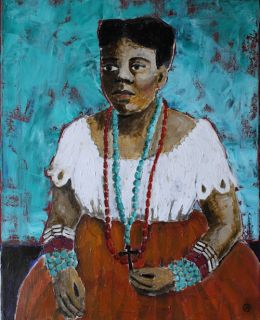 Original Desrosier Black Woman Folk Art Portrait Oil Painting