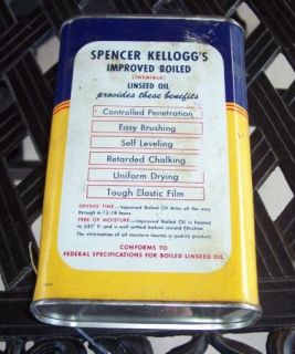 Vtg 1940s Spencer Kelloggs Boiled Linseed Oil Paint Advertising 1 Qt