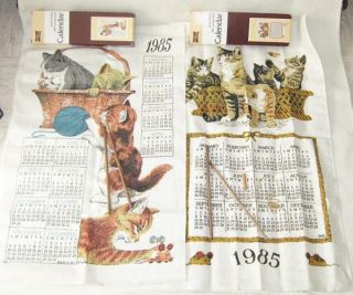 Vintage Lot of 2 New Kaydee Pure Linen Silk Screened 1985 Calendar