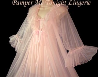 Lingerie Pnk Chiffon Rufflle Hem Gown Negligee Nightgown Peignoir Set
