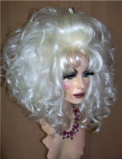 Drag Queen Wig Teased Big Long White Blond Big Curls