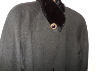 Sz 6 Black Wool Leslie Fay Long Full Fur Trim Cuffs Collar Coat Trench
