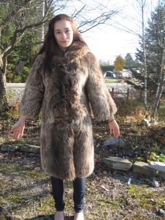 S58 Must Have Raccoon Fur Coat Brown Fit Size Small 4 to 5