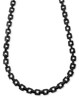Mens Black Ion Plated Stainless Steel Necklace, 24 Square Link