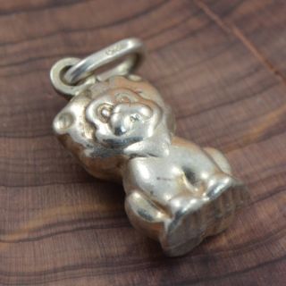 Sterling Silver 3D Puffy Cartoon Lion Cat Charm Pendant YM636