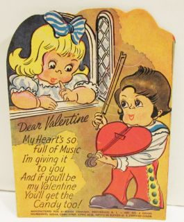 Rosen Valentine Lollipop Holder Card Serenade 1940S