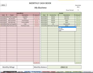 Keep up to date with the Cash book Sheet To easily see monthly