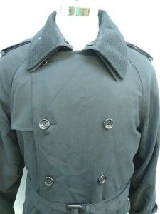 London Fog Mens Black Bogart Double Breasted Belted Trench Coat Size