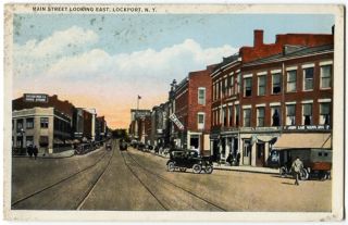 080912 Vintage Lockport NY New York Postcard Main Street c1920S
