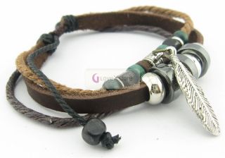 Brown Real Leather Longleaf Hemp Bracelet Braided Bracelets Wristband