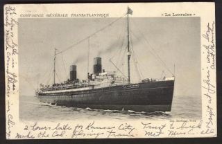 Vintage SHIP PC La Lorraine Compagnie Generale Transatlantique Posted