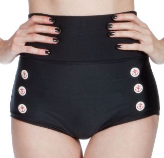 Fables by Barrie Black High Waist Skipper Swimsuit Bottoms Anchors XS