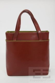 Longchamp Brown Leather Green Monogram Tote Handbag