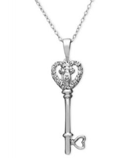 Diamond Necklace, Sterling Silver Diamond Heart Key Pendant (1/5 ct. t