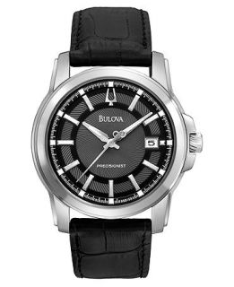 Bulova Watch, Mens Precisionist Black Leather Strap 42mm 96B158   All