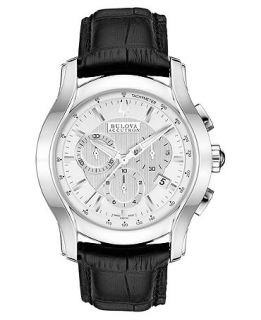 Bulova Accutron Watch, Mens Swiss Chronograph Stratford Black Leather