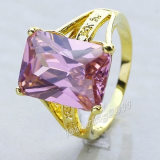 Luxury Mens Square Cut Emerald Amethyst Topaz 18K Gold Filled Ring