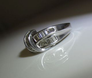 00C Quality Baguette Diamond Love Knot 14k White Gold Bow Ring