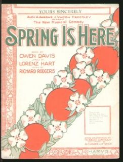 Spring Is Here Rodgers Hart 1929 Yours Sincerely Vintage Sheet Music
