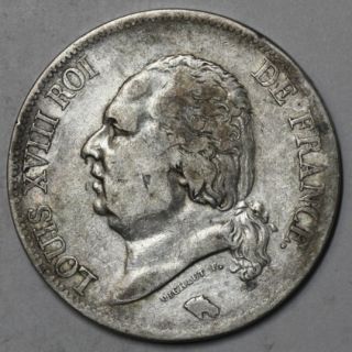 1824 D Louis XVIII France Silver 5 Francs Lyon Mint Last Year Ark
