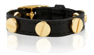 CC Skye Italian Gold Screw Bracelet in Black Leather