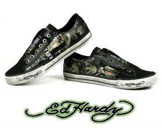 Ed Hardy Mens Lowrise Oakland Distressed Shoes Skull