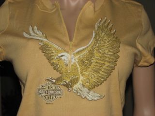 Harley Davidson 1 4 Zip Front Eagle s s Ribbed Knit T Shirt Top M