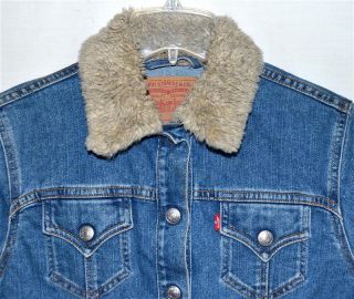 Levi Strauss Blue Jean Weekend Jacket with Faux Gray Fleece Collar Sz