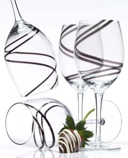 Luigi Bormioli Black Swirl 21 Ounce Wine Glasses Set O