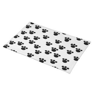Animal Paw Print Pattern. Black and White. Placemat
