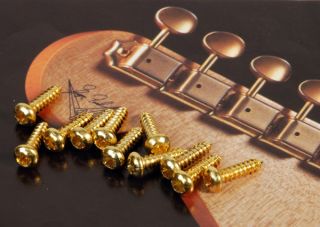 12 Genuine Fender Vintage Gold Phillips Head Tuner Screws 0018823049