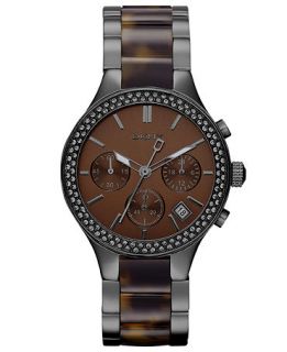 DKNY Watch, Womens Chronograph Brown Plastic Tortoise and Gunmetal