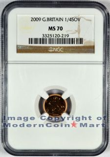 2009 Great Britain .059 Oz Gold 1/4 Sovereign NGC MS70 Mint State 70