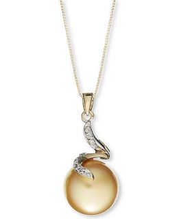 Cultured Golden South Sea Pearl (12 13mm) and Diamond Accent Pendant