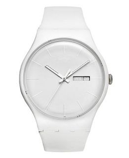 Swatch Watch, Unisex Swiss White Rebel White Silicone Strap 41mm