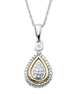 14k Gold and Sterling Silver Necklace, Diamond Accent Teardrop Pendant