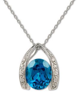 Brilliant Sterling Silver Necklace, London Blue Cubic Zirconia