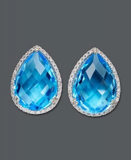 14k White Gold Earrings, Blue Topaz (22 3/4 ct. t.w.) and Diamond (1/3
