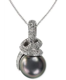 Necklace, 14k White Gold Cultured Tahitian Pearl and Diamond (3/4 ct