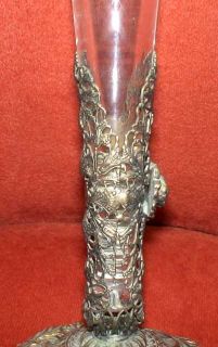 Antique Pair of Rococo Brass Filigree Bud Vases