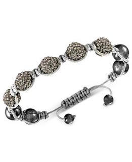 Mens Stainless Steel Bracelet, Gray Crystal Beaded Bracelet